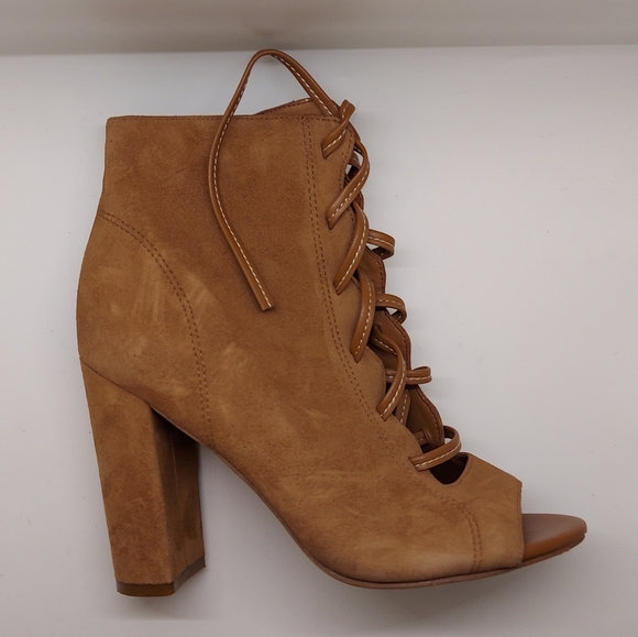 SAM EDELMAN Yvie Peep Toe Suede Ankle Booties Womens Size 5.5 - Picture 2 of 5